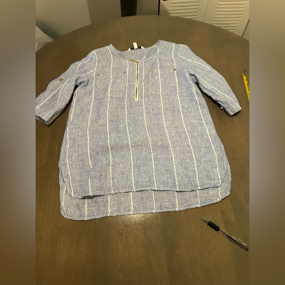 Ellen Tracy Light Blue Striped Kids Blouse